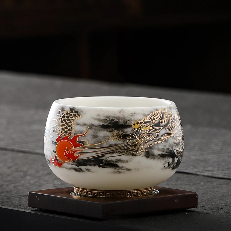 Buddha Stones Smok Bawiący Się Z Perłowym Projektem Biała Porcelana Ceramiczna Filiżanka Do Herbaty Kung Fu 160 ml - Image 5