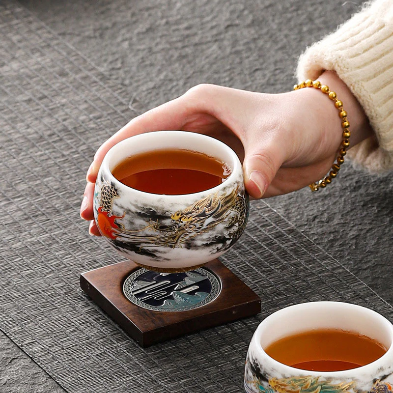 Buddha Stones Smok Bawiący Się Z Perłowym Projektem Biała Porcelana Ceramiczna Filiżanka Do Herbaty Kung Fu 160 ml - Image 6
