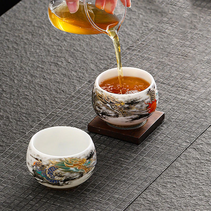 Buddha Stones Smok Bawiący Się Z Perłowym Projektem Biała Porcelana Ceramiczna Filiżanka Do Herbaty Kung Fu 160 ml - Image 8