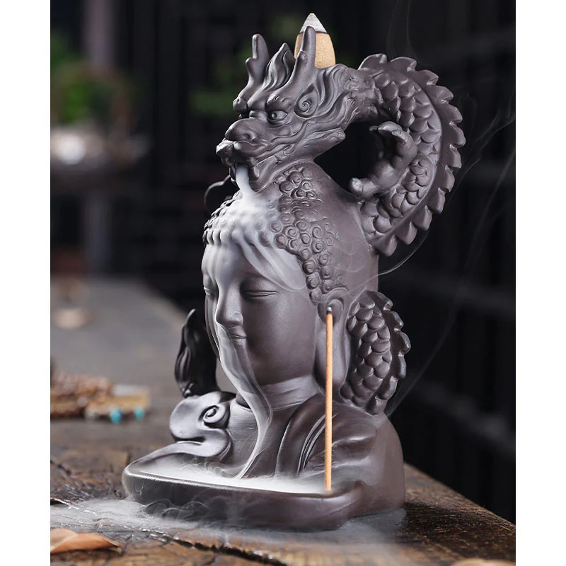 Buddha Stones Smok Budda Pomyślne Chmury Fioletowa Glina Uzdrawiająca Kadzielnica Dekoracja - Image 9
