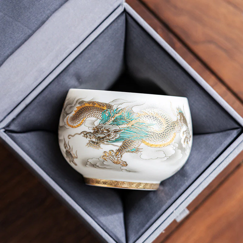 Buddha Stones Smok Feniks Pomyślne Chmury Ceramiczna Filiżanka Kung Fu Filiżanka Do Herbaty Z Pudełkiem Prezentowym - Image 14