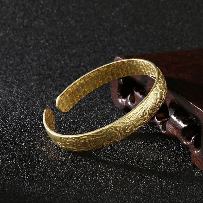 Buddha Stones Smok i Feniks bawiący się perłą Rzeźbiona miedź Mosiądz Ochrona Szczęścia Bransoletka Bangle - Image 10