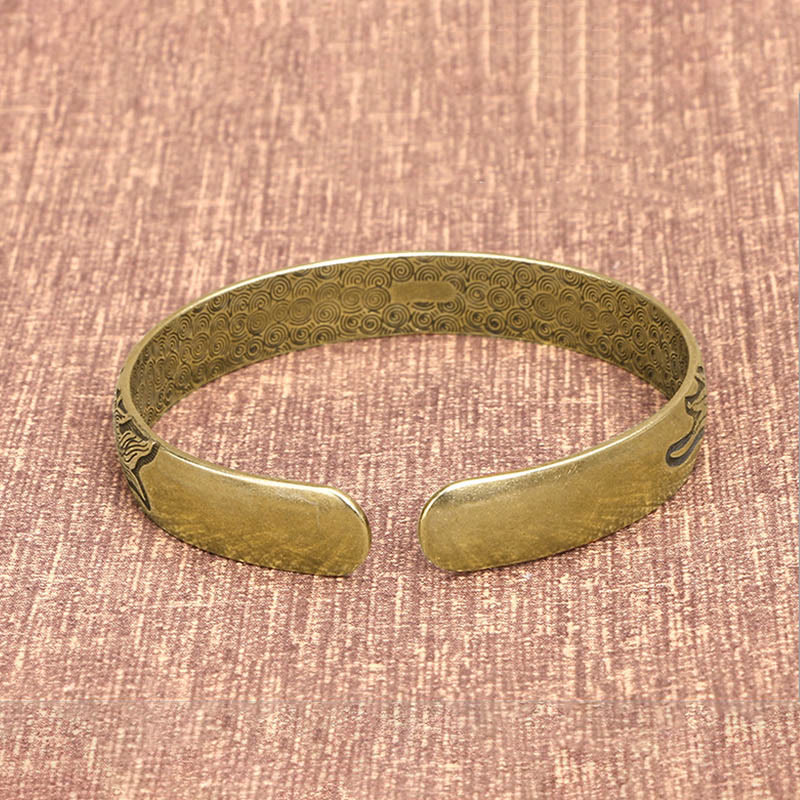 Buddha Stones Smok i Feniks bawiący się perłą Rzeźbiona miedź Mosiądz Ochrona Szczęścia Bransoletka Bangle - Image 5