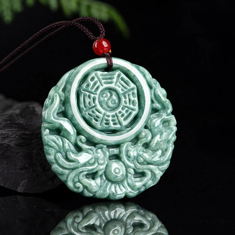 Buddha Stones Smok Jade Yin Yang Równowaga Naszyjnik Wisiorek Sznurkowy - Image 5