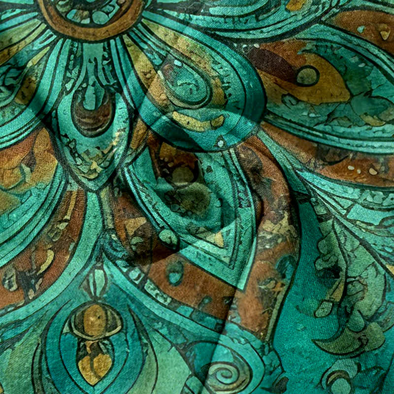 Buddha Stones Spodnie damskie z elastycznej talii z bawełny w stylu paisley i mandali z kieszeniami - Image 3