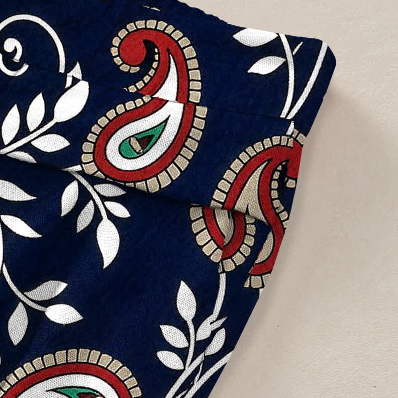 Buddha Stones Spodnie damskie z szerokimi nogawkami i elastyczną talią, wzorem paisley, z bawełny i lnu, z kieszeniami - Image 3