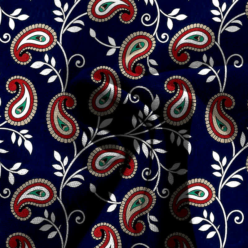 Buddha Stones Spodnie damskie z szerokimi nogawkami i elastyczną talią, wzorem paisley, z bawełny i lnu, z kieszeniami - Image 4