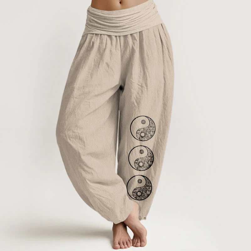Buddha Stones Spodnie haremowe damskie z czystej bawełny z wzorem Yin Yang i elastyczną talią - Image 15