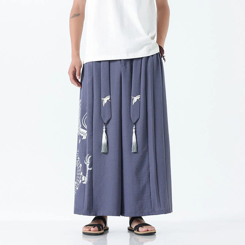 Buddha Stones Spodnie męskie z szerokimi nogawkami i kieszeniami Summer Dragon Drawstring Design Cotton do kostek - Image 25