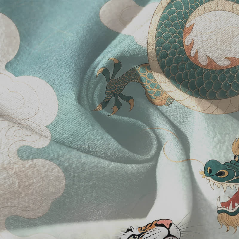 Buddha Stones Spodnie męskie zwężane z czystej bawełny z motywem tygrysa i smoka, ze ściągaczem i kieszeniami - Image 14