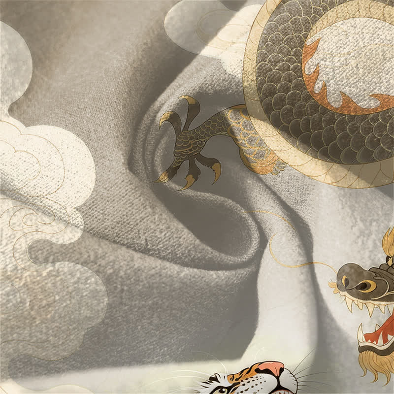 Buddha Stones Spodnie męskie zwężane z czystej bawełny z motywem tygrysa i smoka, ze ściągaczem i kieszeniami - Image 7