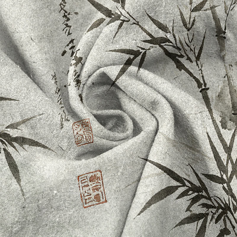 Buddha Stones Spodnie męskie zwężane z kieszeniami i wzorem liści bambusa z bawełny bawełnianej - Image 4