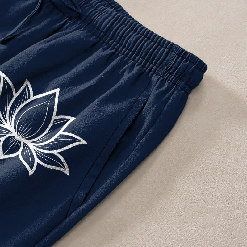 Buddha Stones Spodnie męskie zwężane z kieszeniami i wzorem Lotus Om Cotton Lotus - Image 3