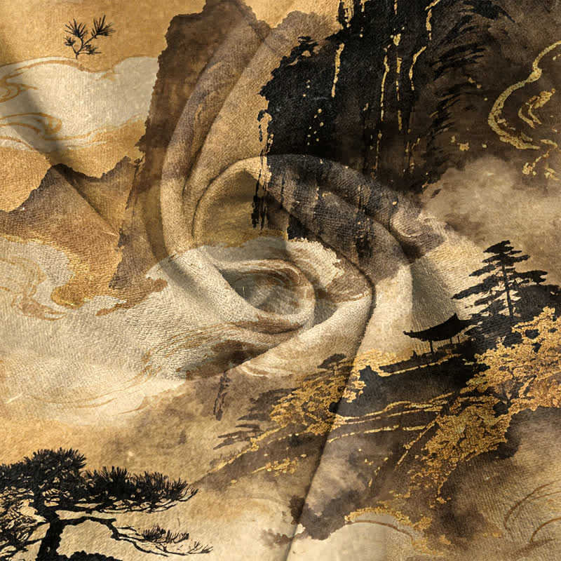 Buddha Stones Spodnie męskie zwężane z kieszeniami i wzorem w kwiaty w kolorze Cotton Ink Landscape - Image 4