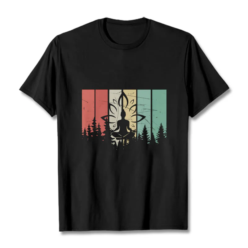 Buddha Stones Statua Buddy Medytująca W Pozycji Lotosu Wzór Cienia Bawełniana Koszulka T-shirt