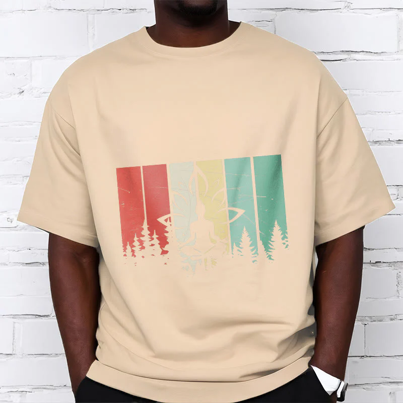 Buddha Stones Statua Buddy Medytująca W Pozycji Lotosu Wzór Cienia Bawełniana Koszulka T-shirt - Image 10
