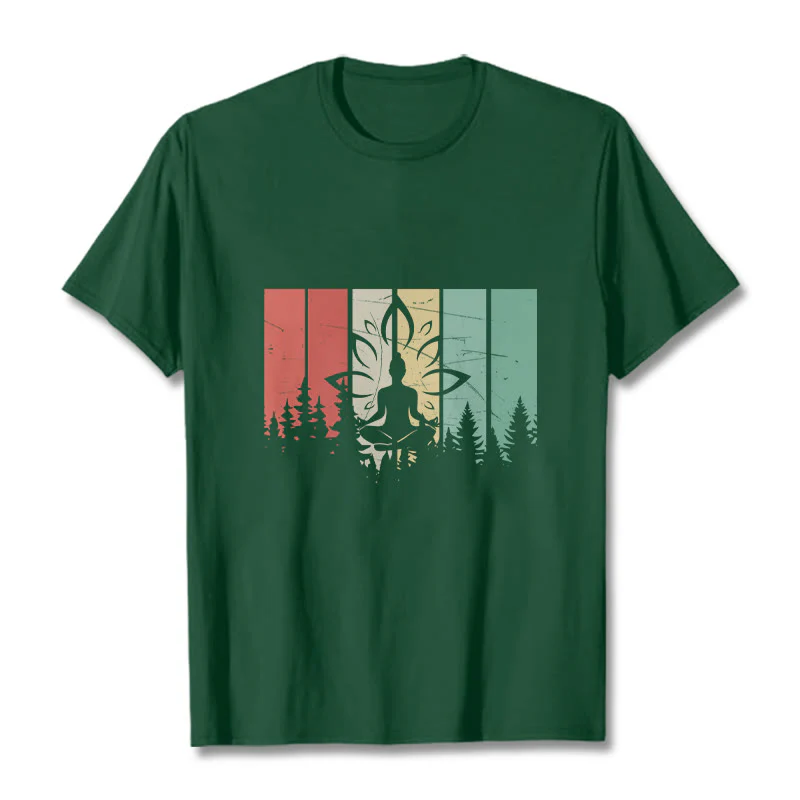 Buddha Stones Statua Buddy Medytująca W Pozycji Lotosu Wzór Cienia Bawełniana Koszulka T-shirt - Image 11