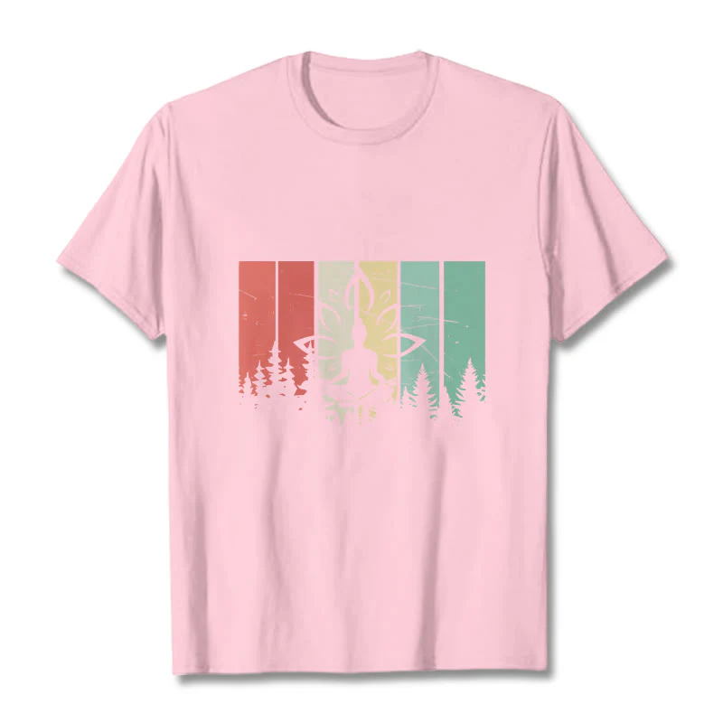 Buddha Stones Statua Buddy Medytująca W Pozycji Lotosu Wzór Cienia Bawełniana Koszulka T-shirt - Image 13