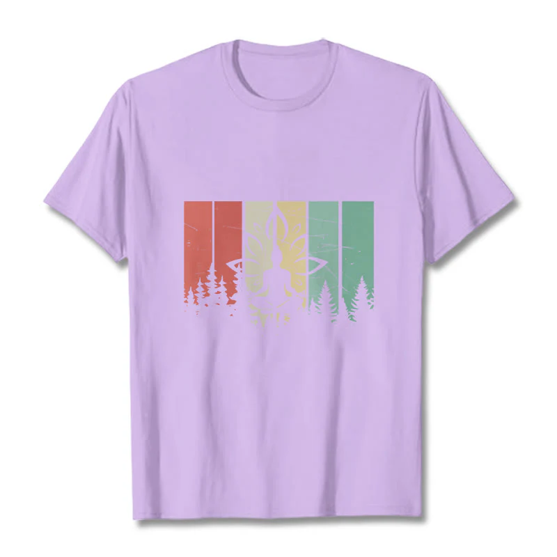 Buddha Stones Statua Buddy Medytująca W Pozycji Lotosu Wzór Cienia Bawełniana Koszulka T-shirt - Image 17