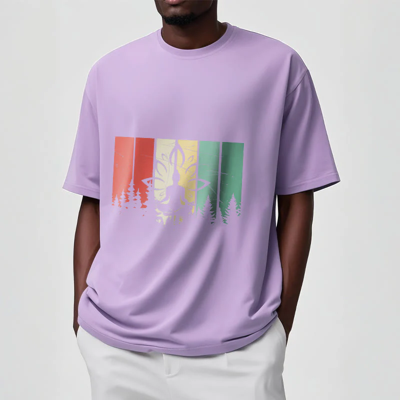 Buddha Stones Statua Buddy Medytująca W Pozycji Lotosu Wzór Cienia Bawełniana Koszulka T-shirt - Image 18