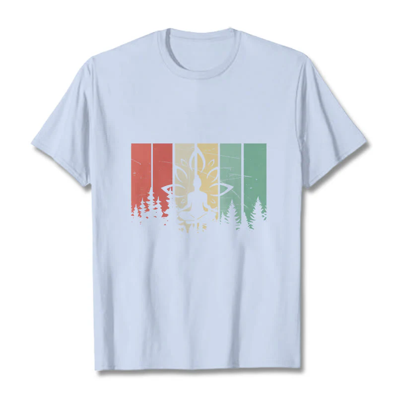 Buddha Stones Statua Buddy Medytująca W Pozycji Lotosu Wzór Cienia Bawełniana Koszulka T-shirt - Image 19