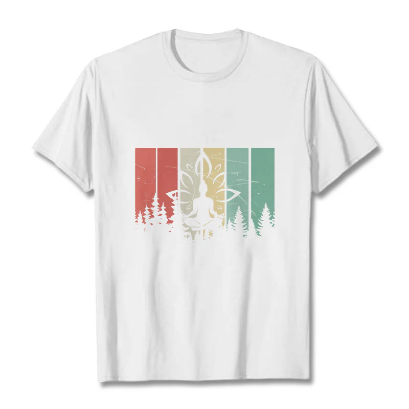 Buddha Stones Statua Buddy Medytująca W Pozycji Lotosu Wzór Cienia Bawełniana Koszulka T-shirt - Image 6