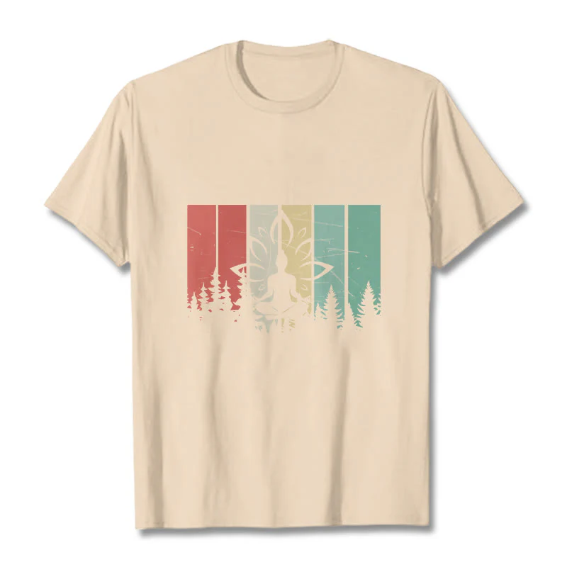 Buddha Stones Statua Buddy Medytująca W Pozycji Lotosu Wzór Cienia Bawełniana Koszulka T-shirt - Image 9