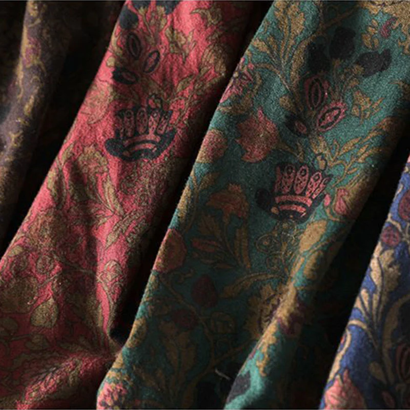 Buddha Stones Sukienka maxi z bawełny w kwiaty w stylu retro, z długim rękawem i krojem litery A - Image 16