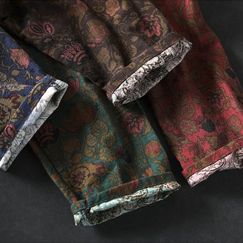 Buddha Stones Sukienka maxi z bawełny w kwiaty w stylu retro, z długim rękawem i krojem litery A - Image 17