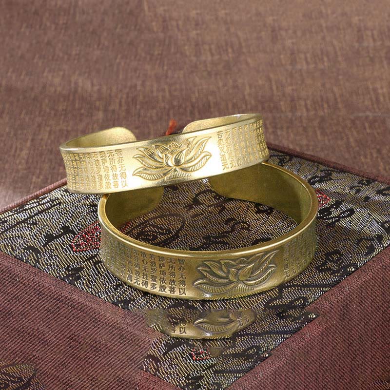 Buddha Stones Sutra Serca Kwiat Lotosu Miedź Mosiądz Pokój Mankiet Bransoletka Bangle - Image 9