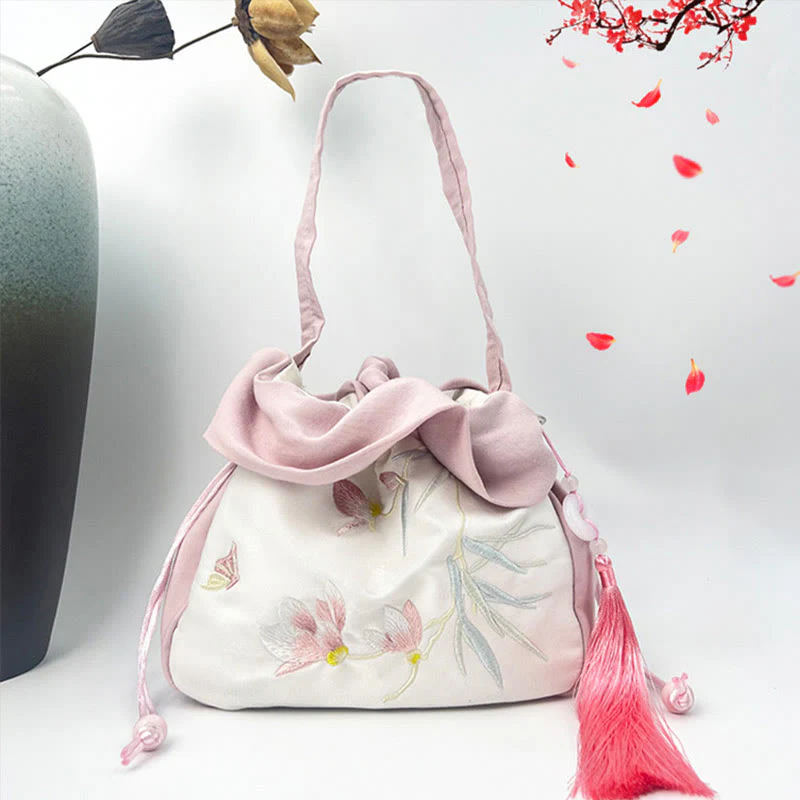 Buddha Stones Suzhou Haft Kamelia Magnolia Piwonia Lotos Jedwabna Torba Torebka Crossbody Torba na Ramię Torebka - Image 15