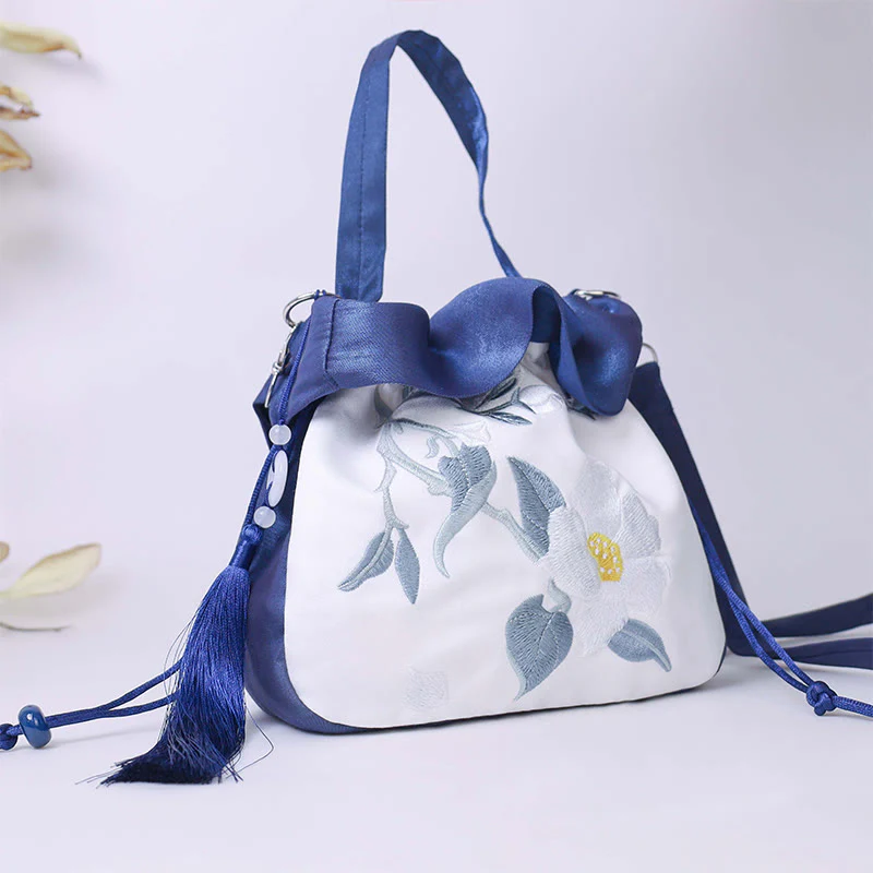 Buddha Stones Suzhou Haft Kamelia Magnolia Piwonia Lotos Jedwabna Torba Torebka Crossbody Torba na Ramię Torebka - Image 2