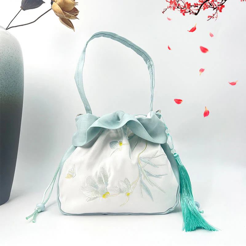 Buddha Stones Suzhou Haft Kamelia Magnolia Piwonia Lotos Jedwabna Torba Torebka Crossbody Torba na Ramię Torebka - Image 9