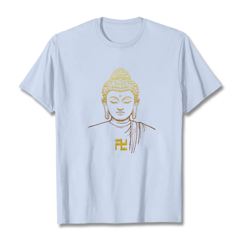 Buddha Stones Swastyka Wzór Złoty Budda Bawełniana Koszulka T-shirt - Image 17