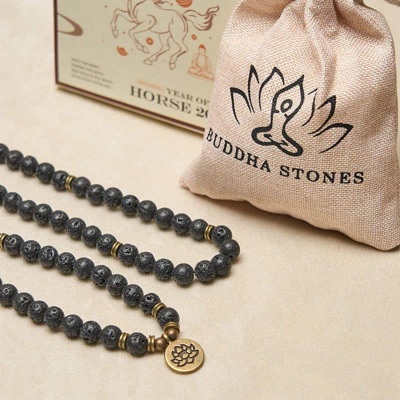 Buddha Stones, symbol lotosu w stylu retro, zawieszka z koralików z lawy wulkanicznej, uzdrawiająca mala nowego początku - Image 6