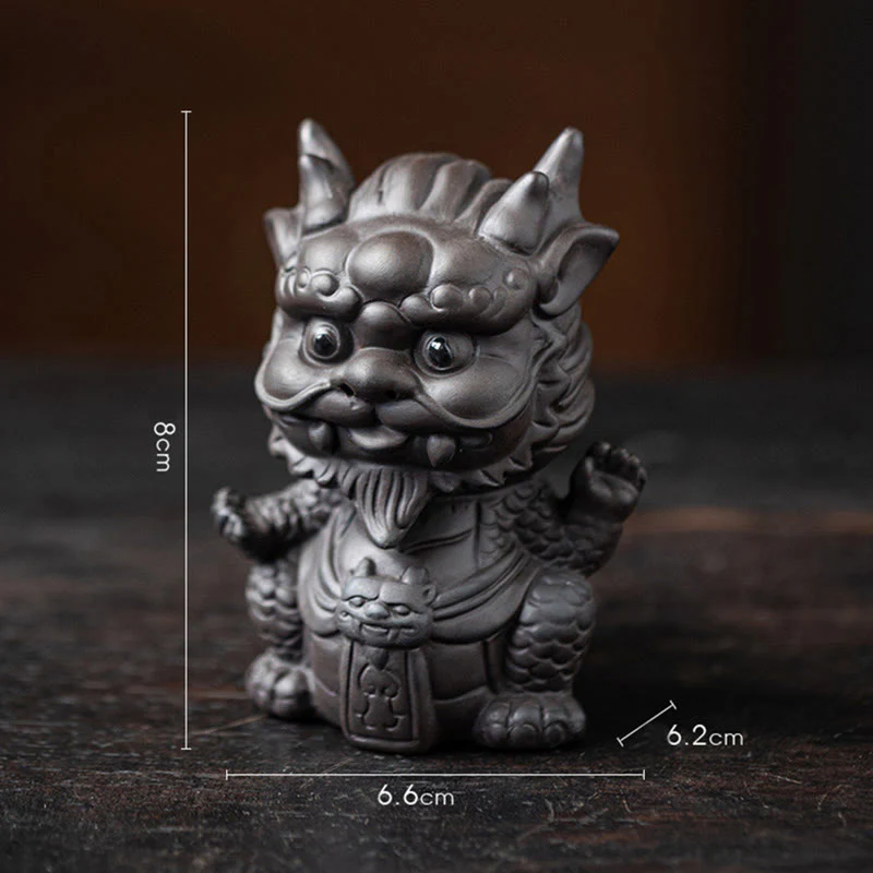 Buddha Stones Szczęście Smok Bogactwo Herbata Zwierzę Fioletowa Glina Figurka Dekoracja - Image 4