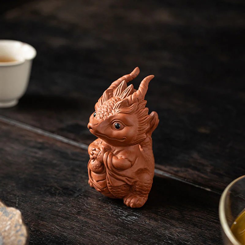 Buddha Stones Szczęście Smok Bogactwo Herbata Zwierzę Fioletowa Glina Figurka Dekoracja - Image 9