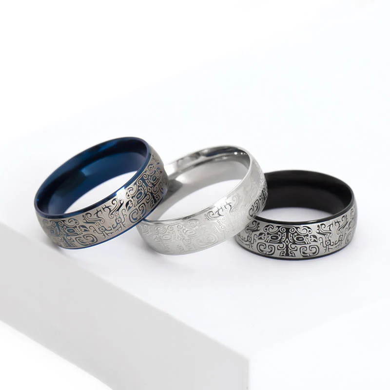 Buddha Stones Szczęśliwe Mityczne Stworzenie Pierścień Taotie Wealth Tytanowa Stal - Image 3