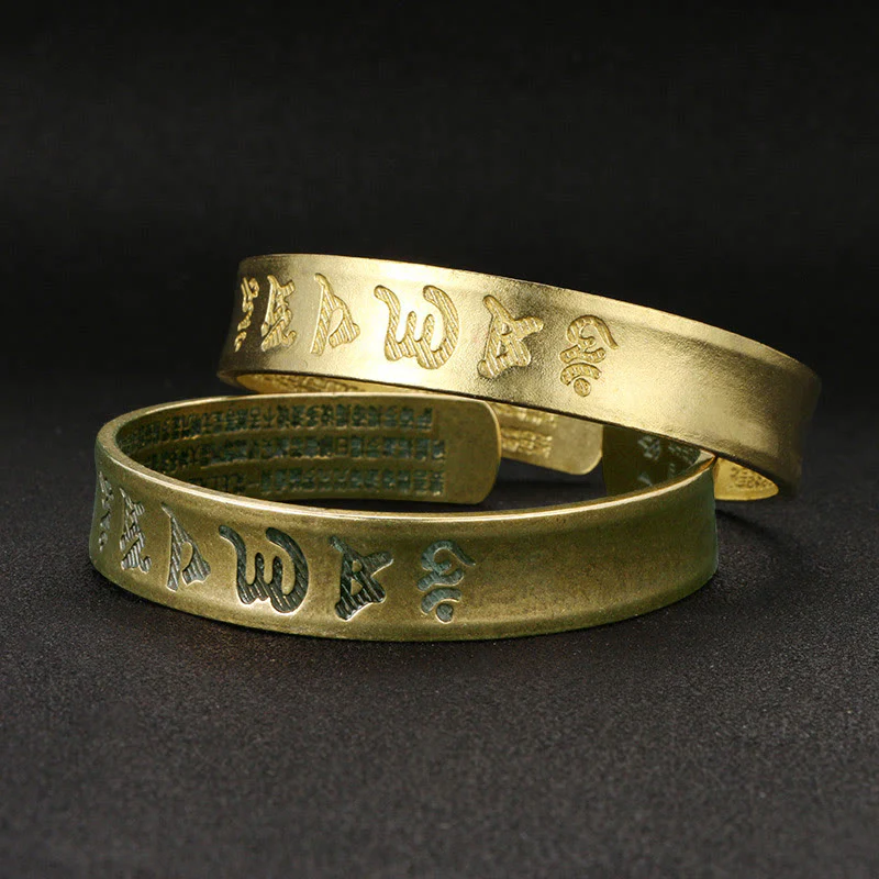 Buddha Stones Sześć Prawdziwych Słów 'om Mani Padme Hum' Sutra Serca Miedź Mosiądz Wewnętrzny Spokój Mankiet Bransoletka Bangle - Image 7
