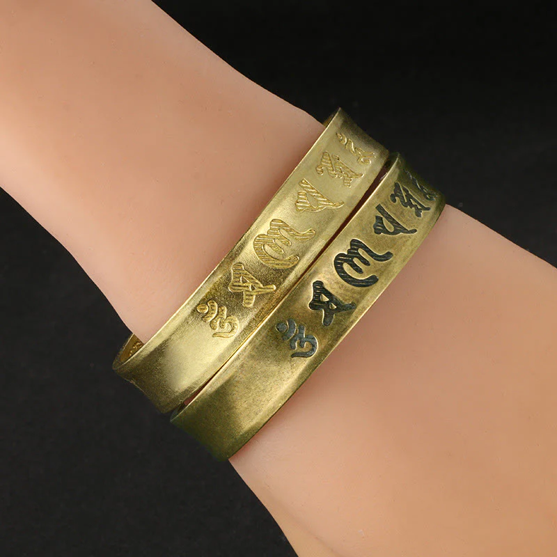 Buddha Stones Sześć Prawdziwych Słów 'om Mani Padme Hum' Sutra Serca Miedź Mosiądz Wewnętrzny Spokój Mankiet Bransoletka Bangle - Image 9