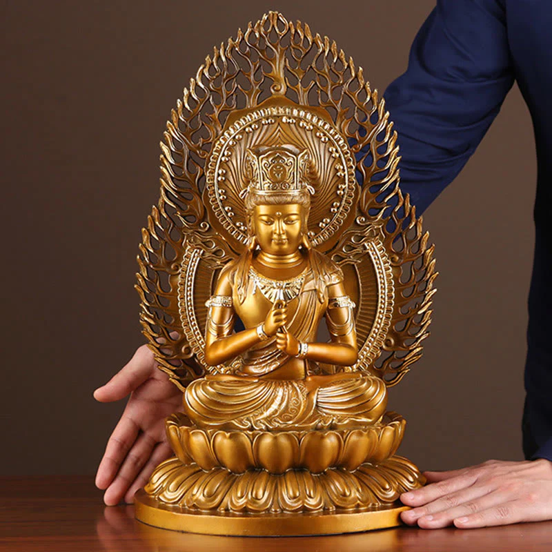 Buddha Stones Tathagata Figurka Buddy Spokój Miedziana Statua Domowa Oferta Dekoracja - Image 2