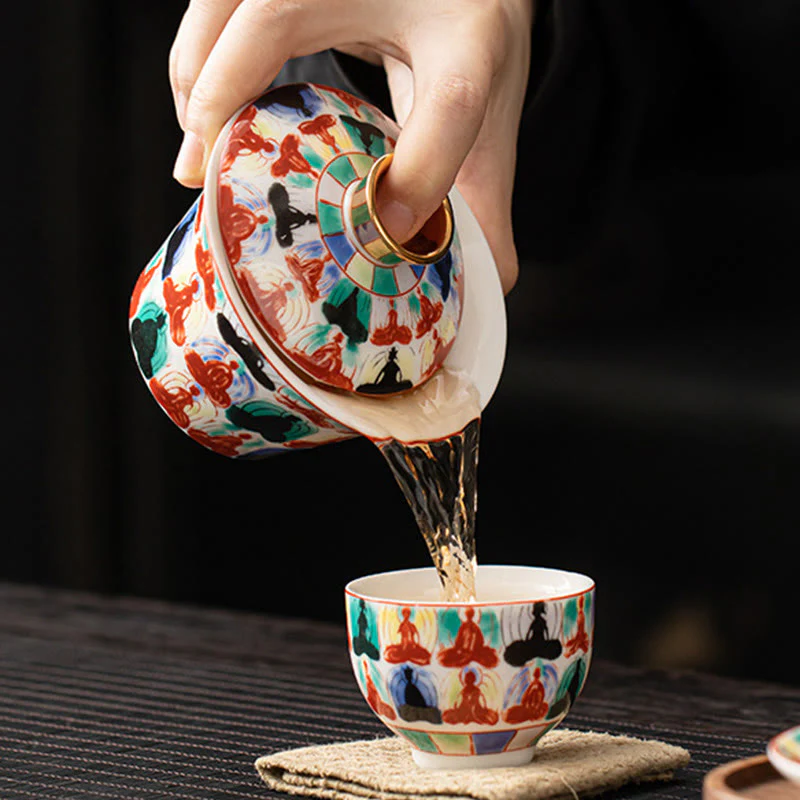 Buddha Stones Thangka Smok Buddowie Dunhuang Ceramiczny Gaiwan Sancai Kung Fu Filiżanka Do Herbaty I Spodek Z Pokrywką Pudełko Prezentowe 180 ml - Image 17