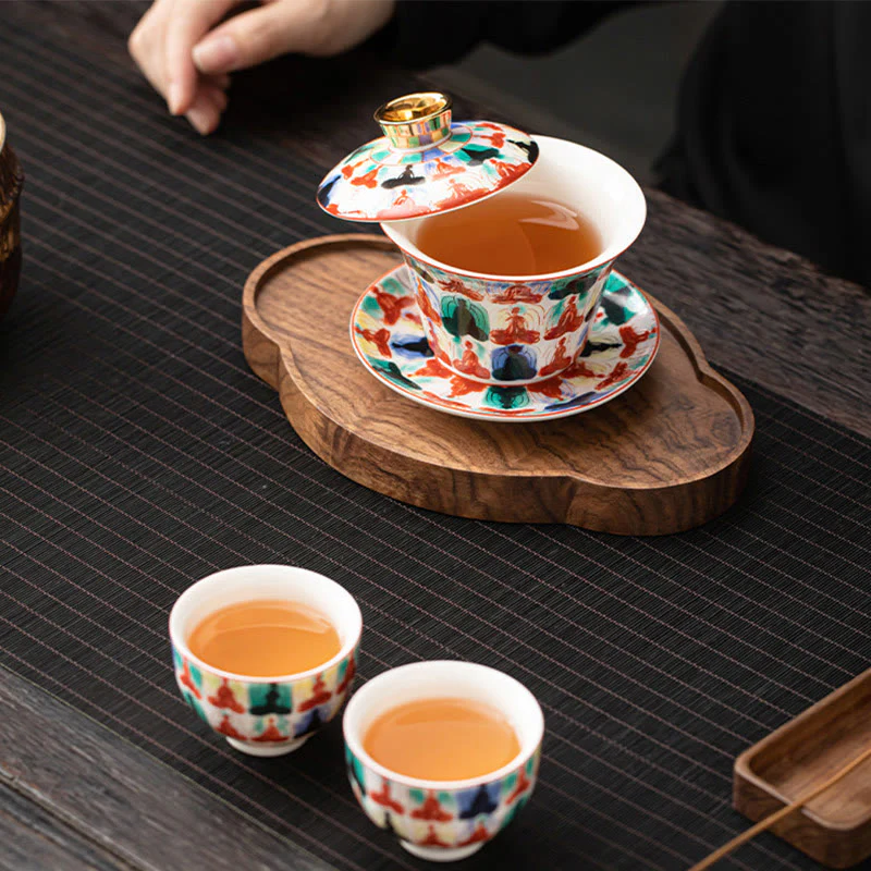 Buddha Stones Thangka Smok Buddowie Dunhuang Ceramiczny Gaiwan Sancai Kung Fu Filiżanka Do Herbaty I Spodek Z Pokrywką Pudełko Prezentowe 180 ml - Image 18