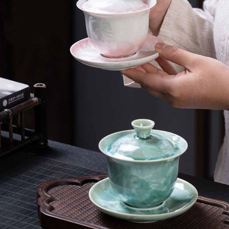 Buddha Stones Tradycyjny Szkliwo Ceramiczny Gaiwan Sancai Filiżanka Kung Fu Filiżanka I Spodek Z Pokrywką 180 ml - Image 15