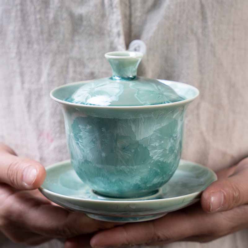 Buddha Stones Tradycyjny Szkliwo Ceramiczny Gaiwan Sancai Filiżanka Kung Fu Filiżanka I Spodek Z Pokrywką 180 ml - Image 2