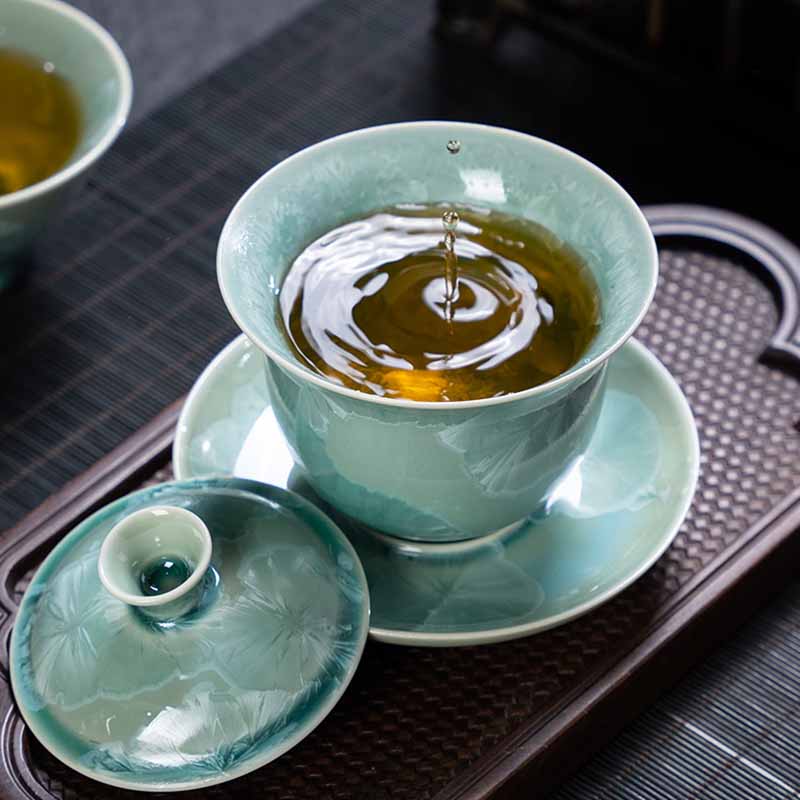Buddha Stones Tradycyjny Szkliwo Ceramiczny Gaiwan Sancai Filiżanka Kung Fu Filiżanka I Spodek Z Pokrywką 180 ml - Image 3