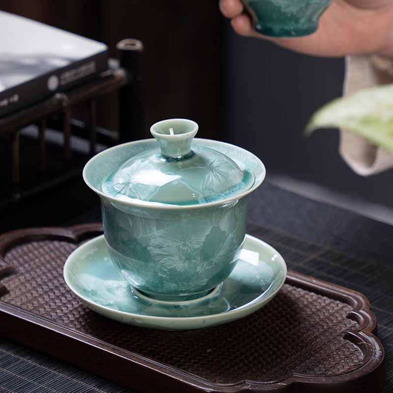 Buddha Stones Tradycyjny Szkliwo Ceramiczny Gaiwan Sancai Filiżanka Kung Fu Filiżanka I Spodek Z Pokrywką 180 ml - Image 4