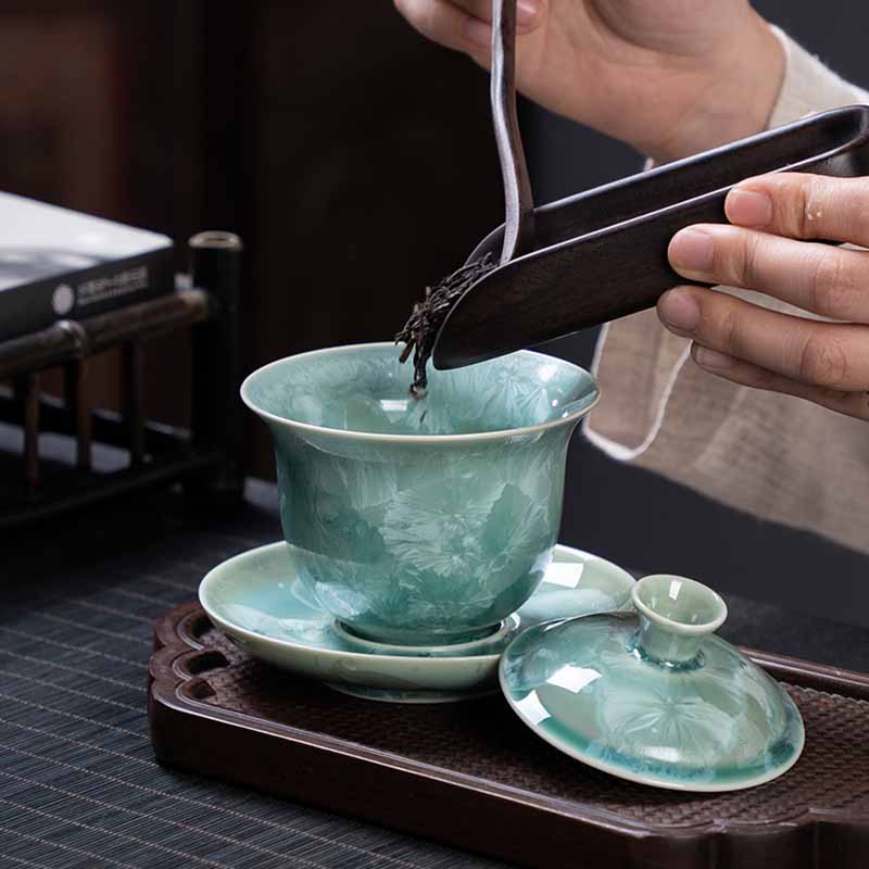 Buddha Stones Tradycyjny Szkliwo Ceramiczny Gaiwan Sancai Filiżanka Kung Fu Filiżanka I Spodek Z Pokrywką 180 ml - Image 9