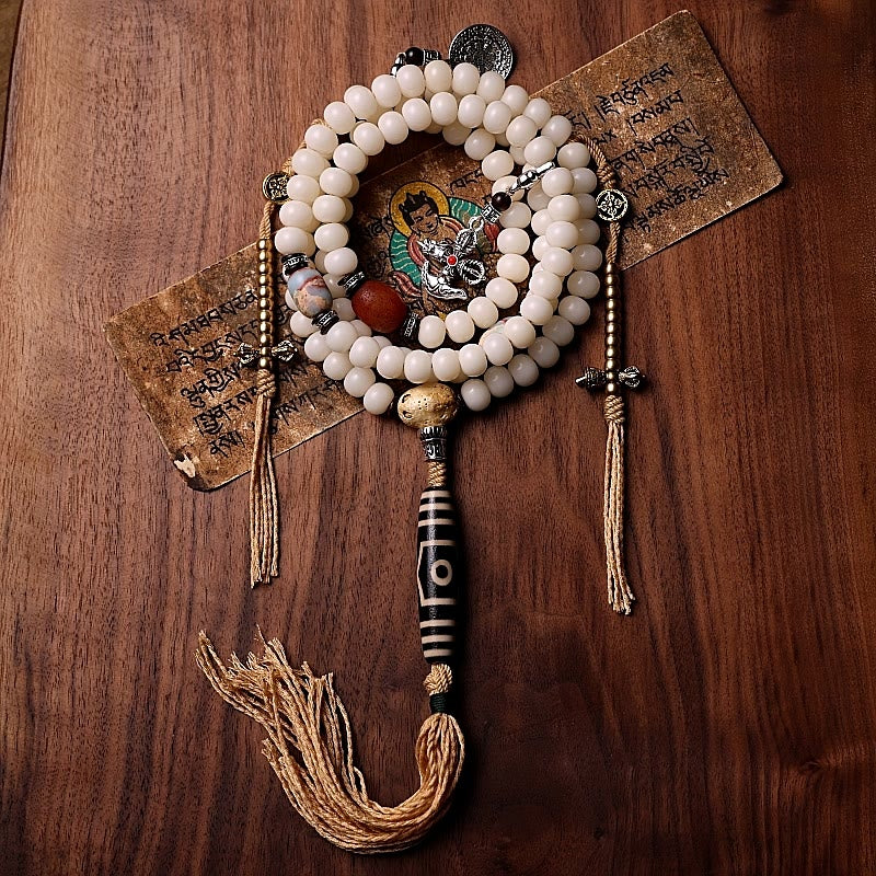 Buddha Stones Tybet 108 Mala Koraliki Bodhi Seed Bagua Vajra Dzi Koralik Szary Agat Bogactwo Bransoletka