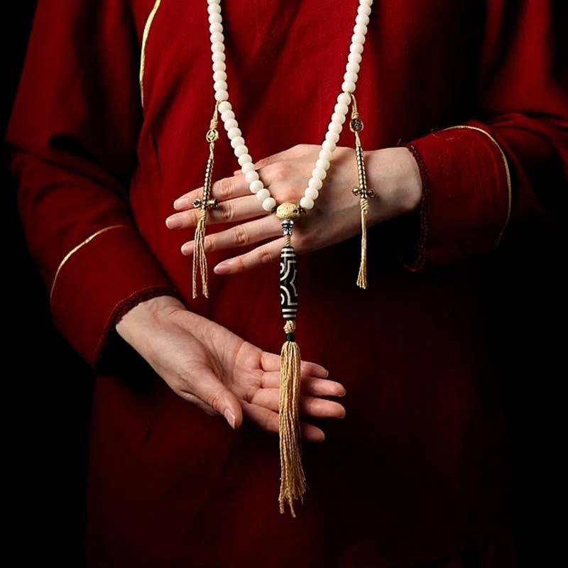 Buddha Stones Tybet 108 Mala Koraliki Bodhi Seed Bagua Vajra Dzi Koralik Szary Agat Bogactwo Bransoletka - Image 10